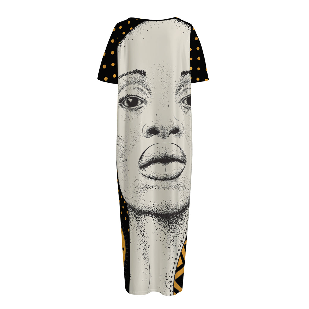 African Woman Print Short Sleeve Long Nightdress