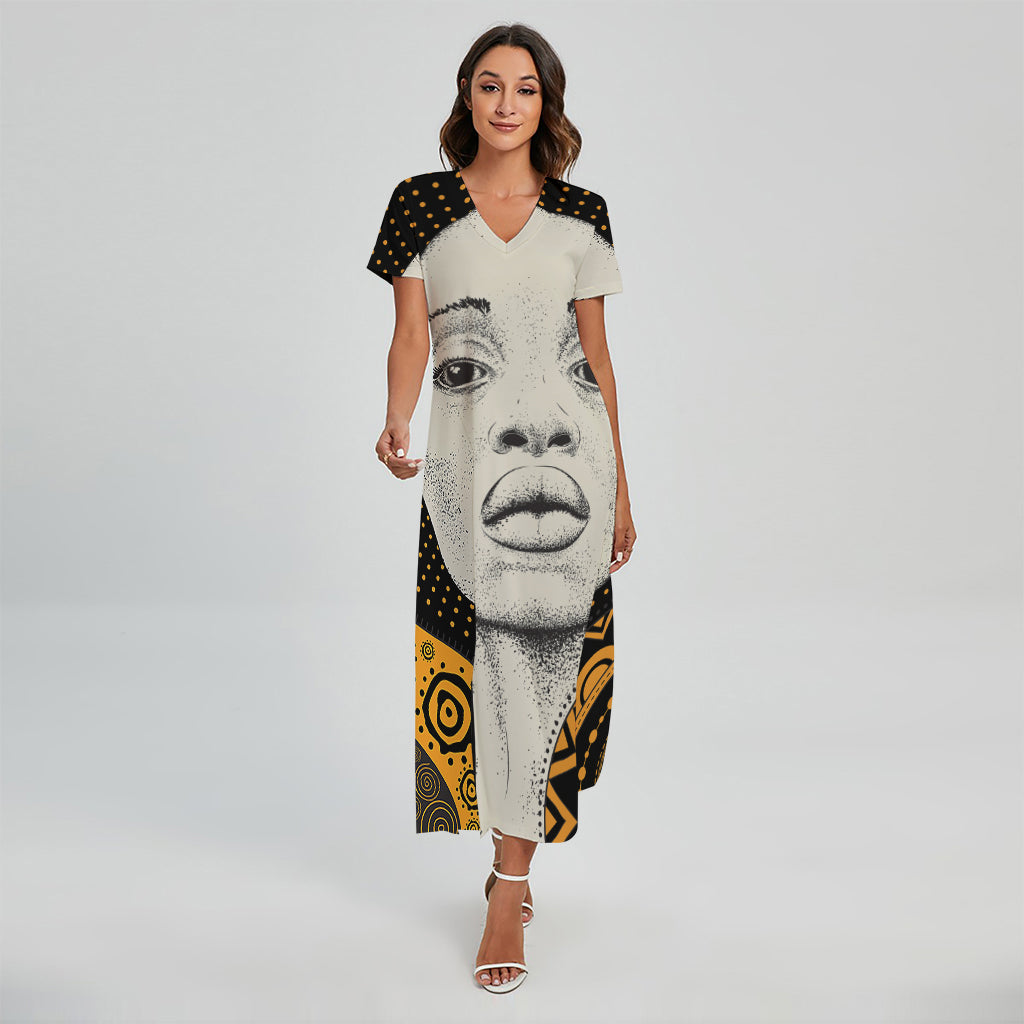 African Woman Print Short Sleeve Maxi Dress