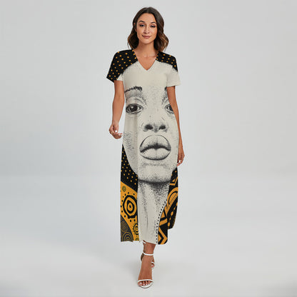 African Woman Print Short Sleeve Maxi Dress