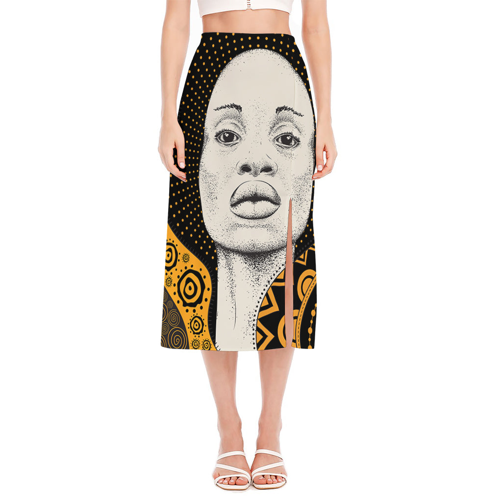 African Woman Print Side Slit Midi Skirt