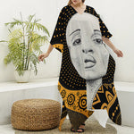 African Woman Print Silk V-Neck Kaftan Dress