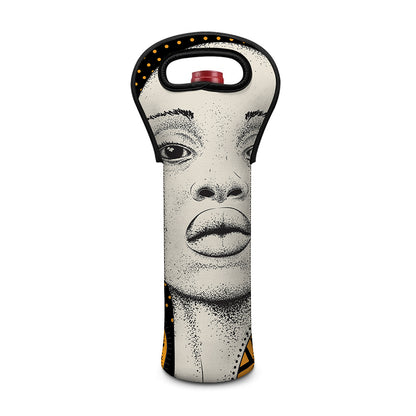 African Woman Print Single Neoprene Wine Tote