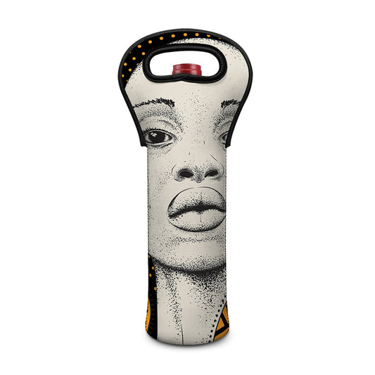 African Woman Print Single Neoprene Wine Tote