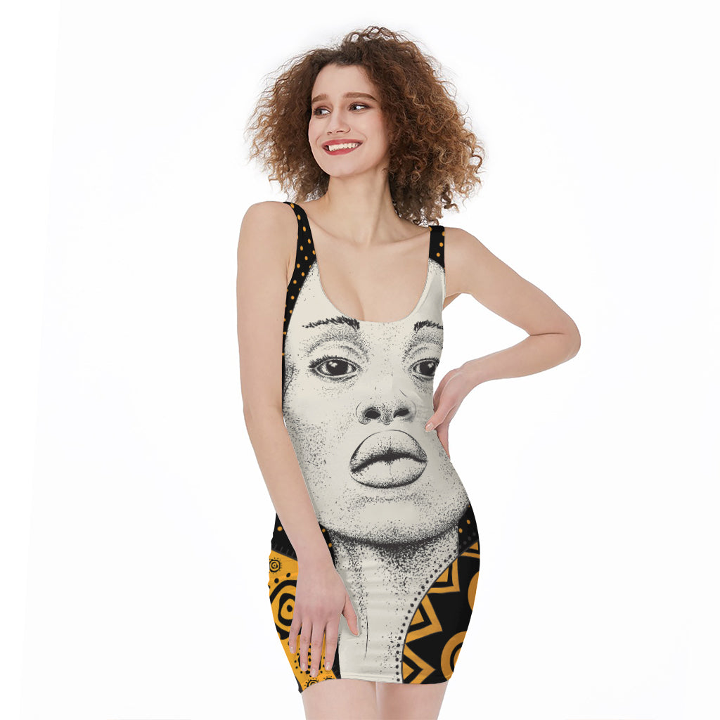 African Woman Print Sleeveless Bodycon Dress