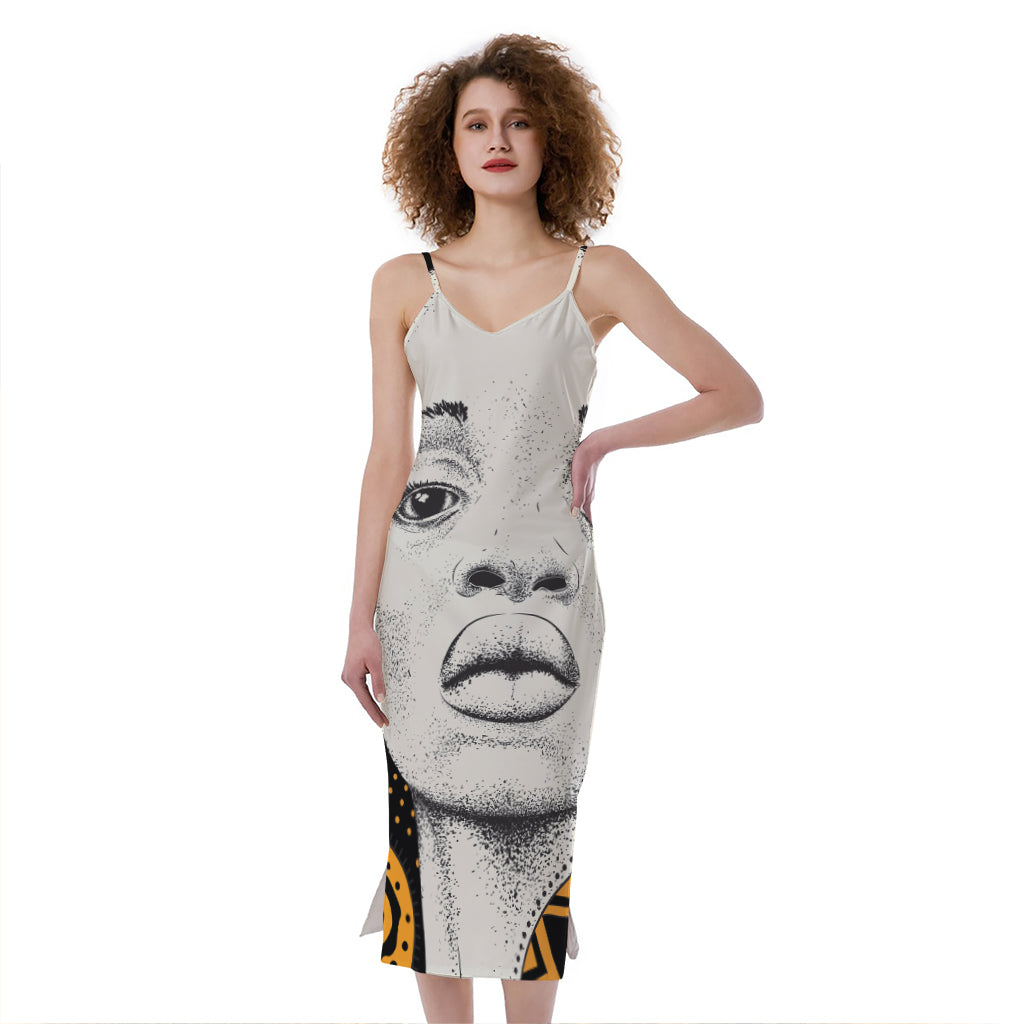 African Woman Print Slim Fit Midi Cami Dress