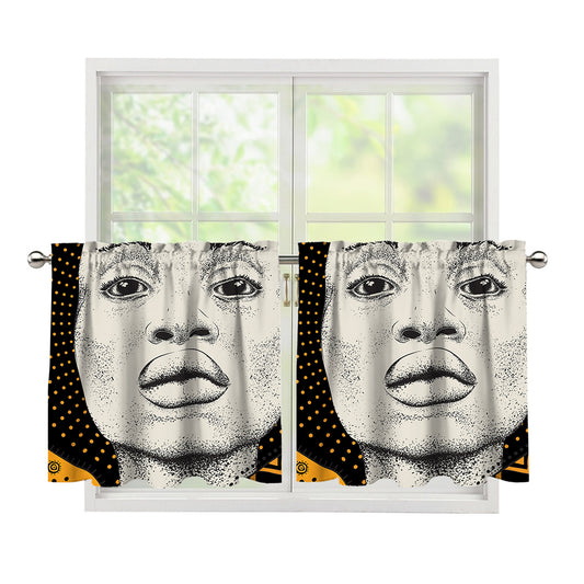 African Woman Print Tier Curtains