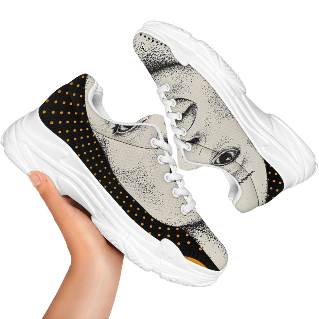 African Woman Print White Chunky Shoes