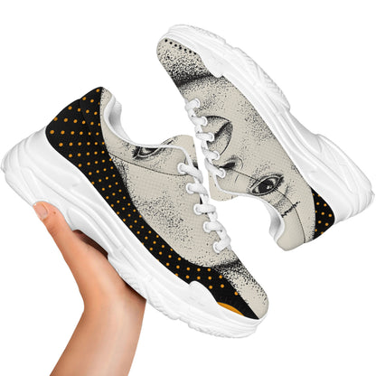 African Woman Print White Chunky Shoes