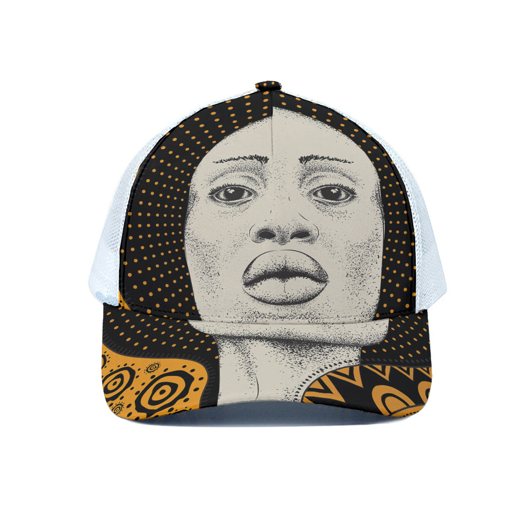 African Woman Print White Mesh Trucker Cap