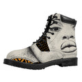 African Woman Print Padded Collar Lace Up Boots