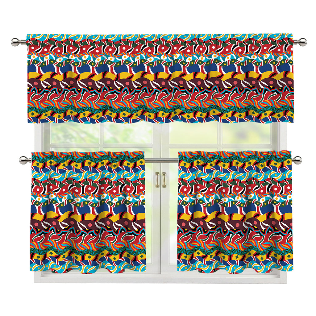 Afro African Ethnic Pattern Print 3 Piece Kitchen Curtains