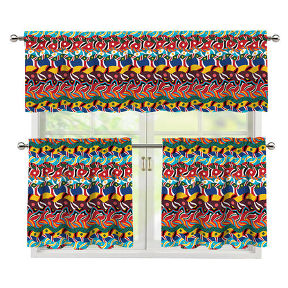 Afro African Ethnic Pattern Print 3 Piece Kitchen Curtains