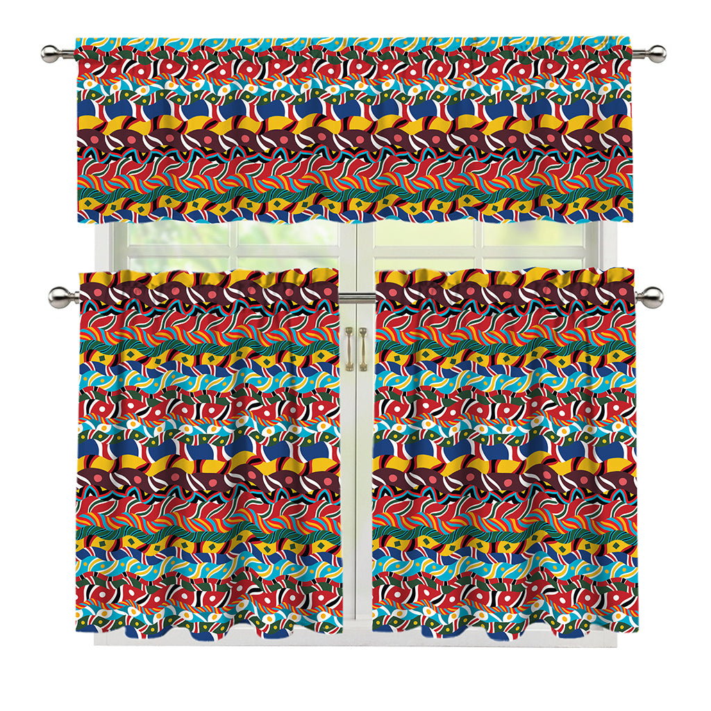 Afro African Ethnic Pattern Print 3 Piece Kitchen Curtains