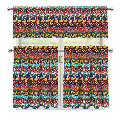 Afro African Ethnic Pattern Print 3 Piece Kitchen Curtains