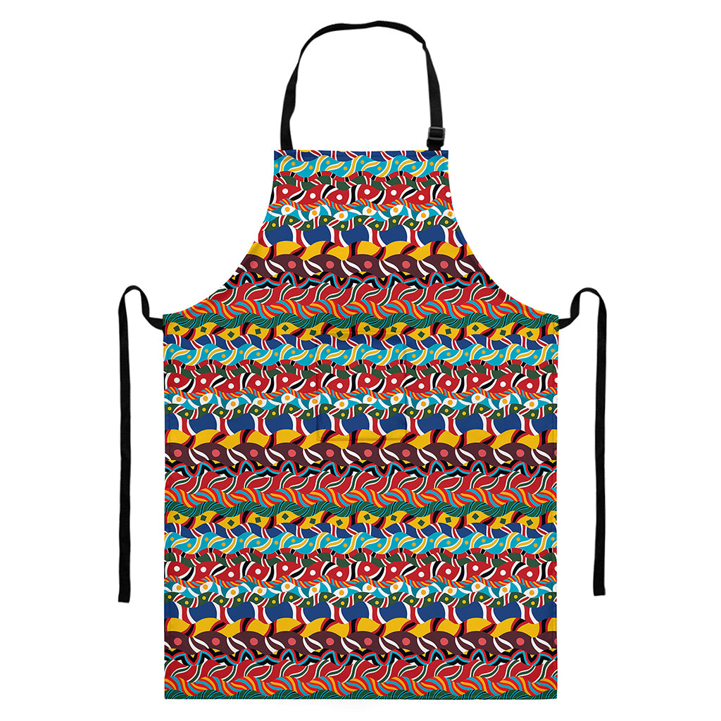 Afro African Ethnic Pattern Print Bib Apron With Pocket