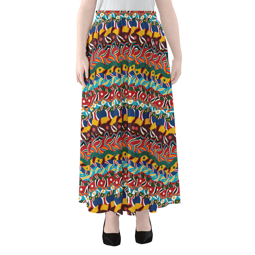 Afro African Ethnic Pattern Print Chiffon Maxi Skirt