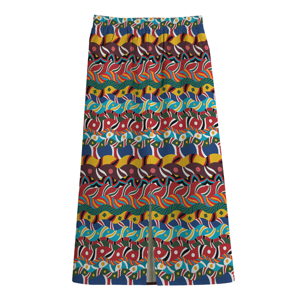 Afro African Ethnic Pattern Print Cotton Front Slit Maxi Skirt