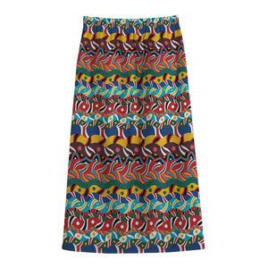 Afro African Ethnic Pattern Print Cotton Front Slit Maxi Skirt