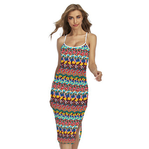 Afro African Ethnic Pattern Print Cross Back Cami Dress