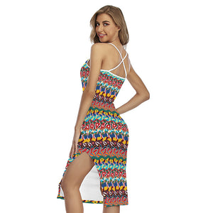 Afro African Ethnic Pattern Print Cross Back Cami Dress