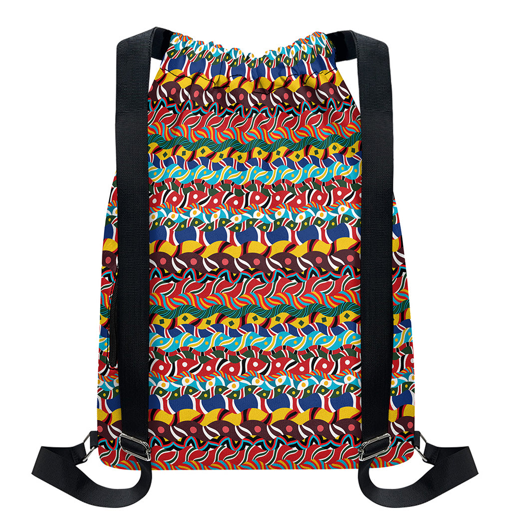Afro African Ethnic Pattern Print Drawstring Backpack