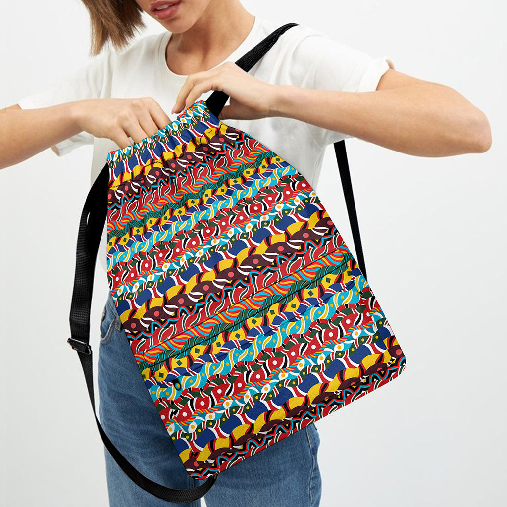 Afro African Ethnic Pattern Print Drawstring Backpack