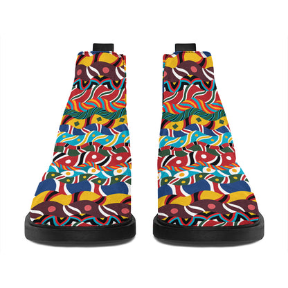 Afro African Ethnic Pattern Print Flat Ankle Boots