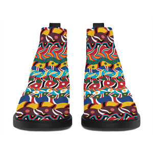 Afro African Ethnic Pattern Print Flat Ankle Boots