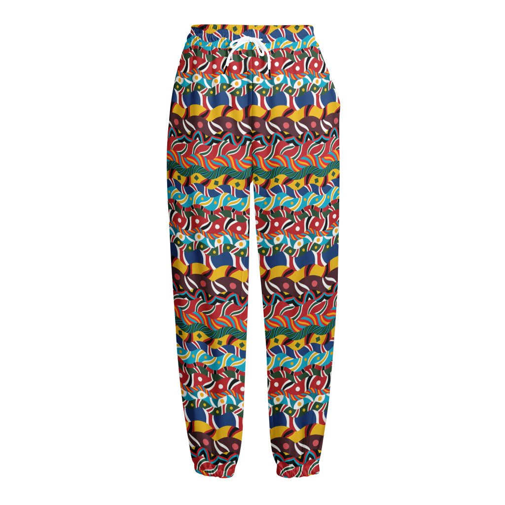 Afro African Ethnic Pattern Print Fleece Lined Knit Pants