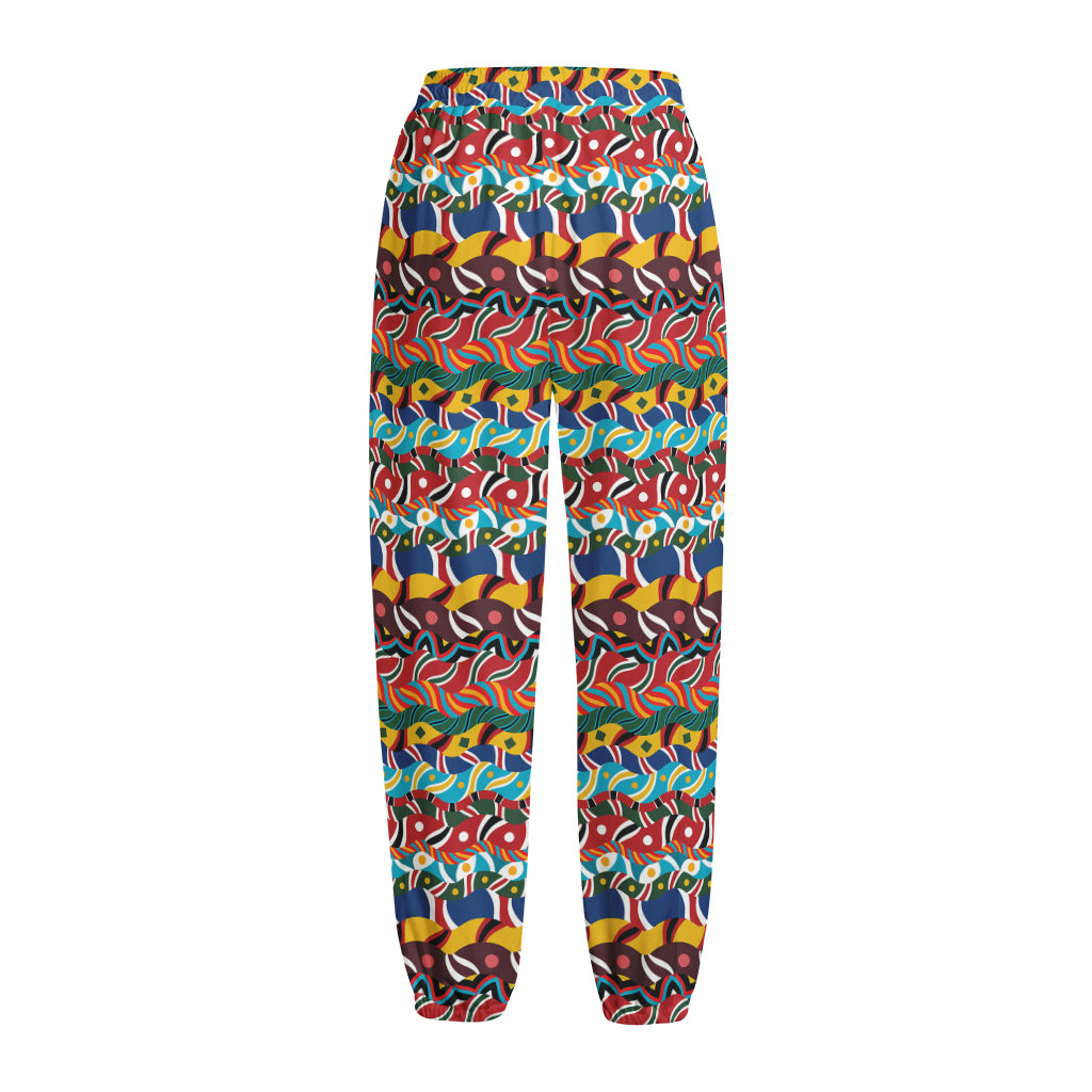 Afro African Ethnic Pattern Print Fleece Lined Knit Pants