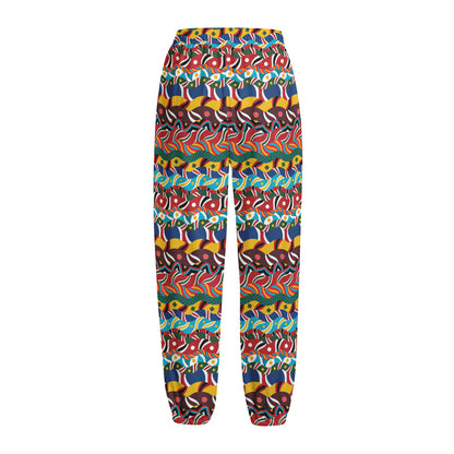 Afro African Ethnic Pattern Print Fleece Lined Knit Pants