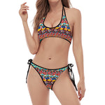 Afro African Ethnic Pattern Print Halter Scoop Tie Side Bikini