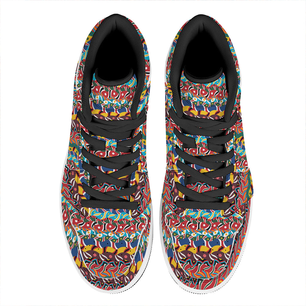 Afro African Ethnic Pattern Print High Top Leather Sneakers