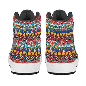 Afro African Ethnic Pattern Print High Top Leather Sneakers