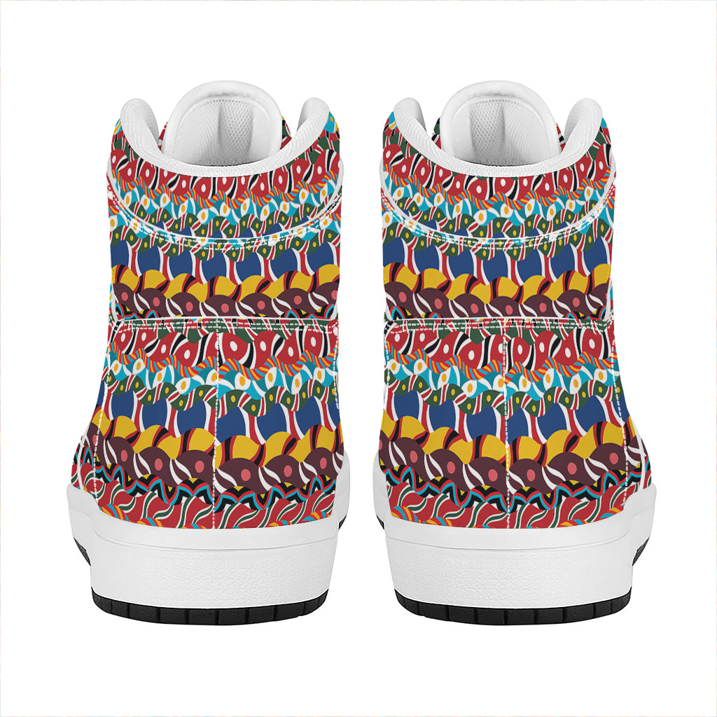 Afro African Ethnic Pattern Print High Top Leather Sneakers