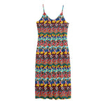 Afro African Ethnic Pattern Print Jersey Midi Cami Dress