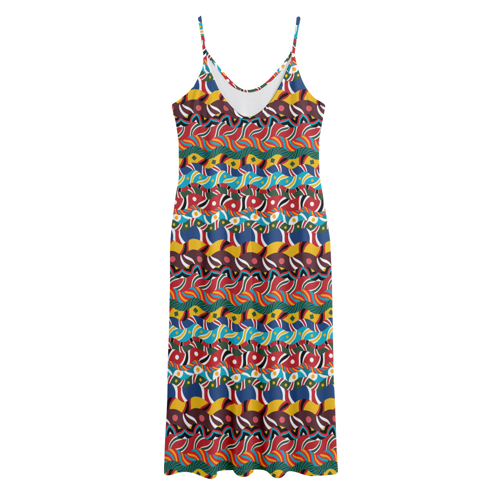 Afro African Ethnic Pattern Print Jersey Midi Cami Dress