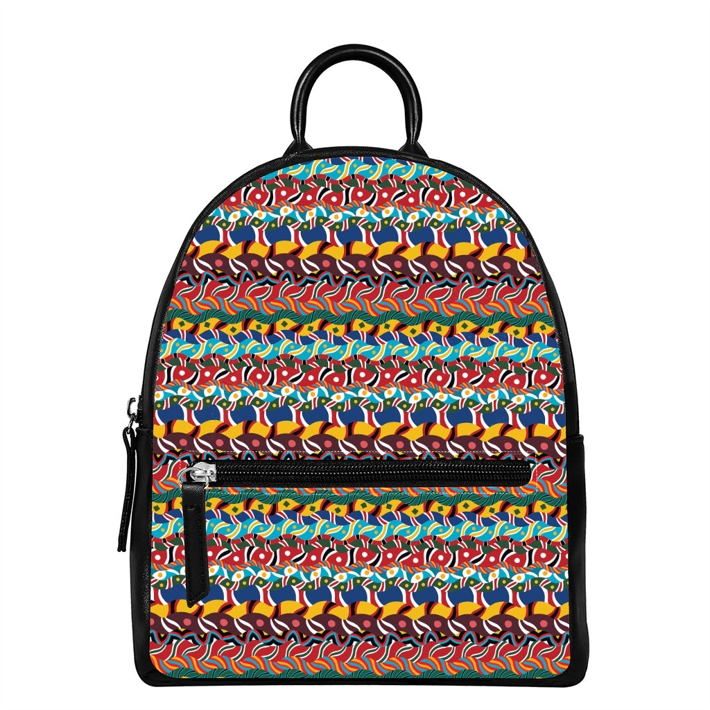 Afro African Ethnic Pattern Print Leather Backpack