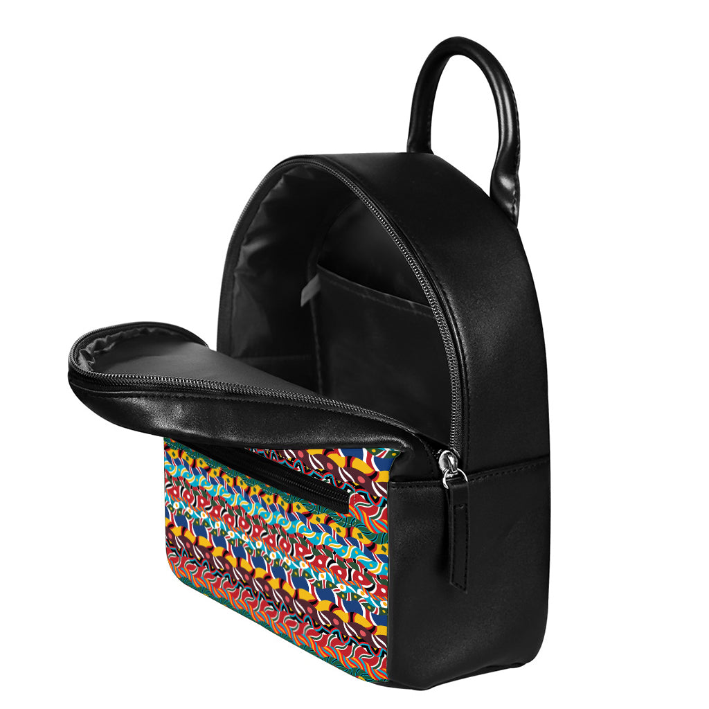 Afro African Ethnic Pattern Print Leather Backpack