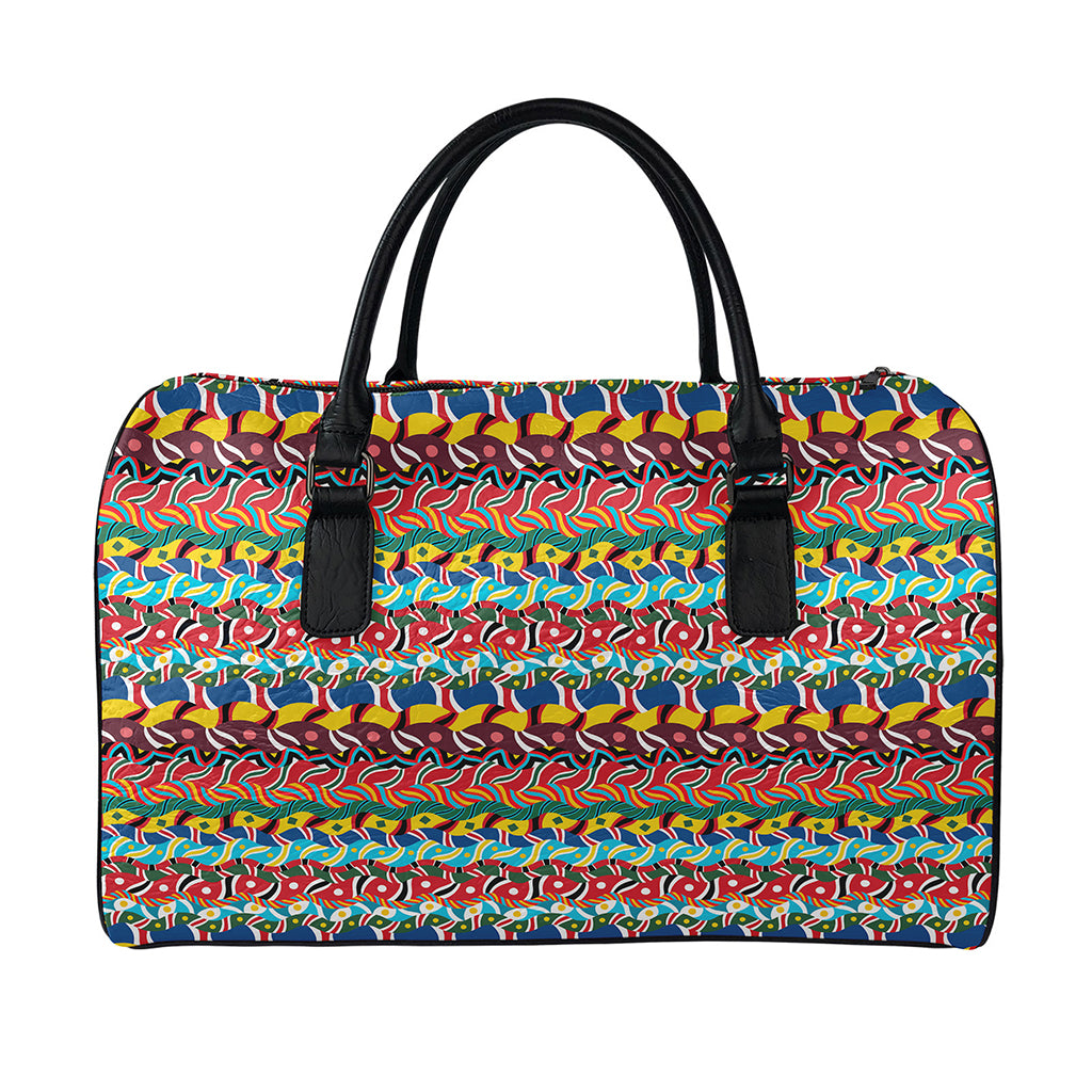 Afro African Ethnic Pattern Print Leather Duffle Bag