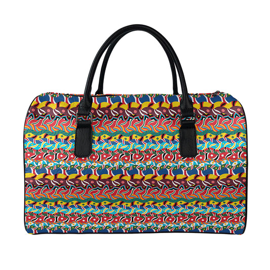 Afro African Ethnic Pattern Print Leather Duffle Bag