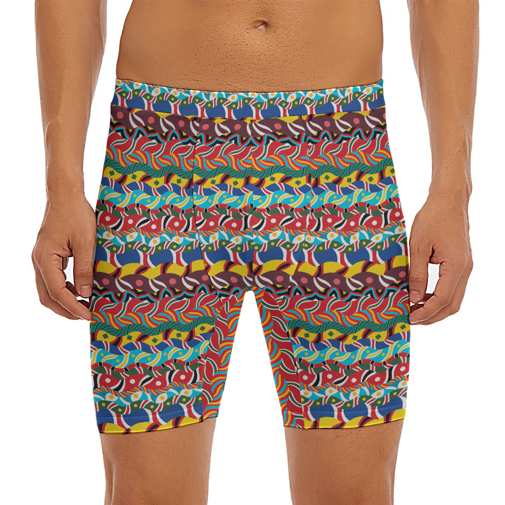 Afro African Ethnic Pattern Print Men's Long Boxer Briefs