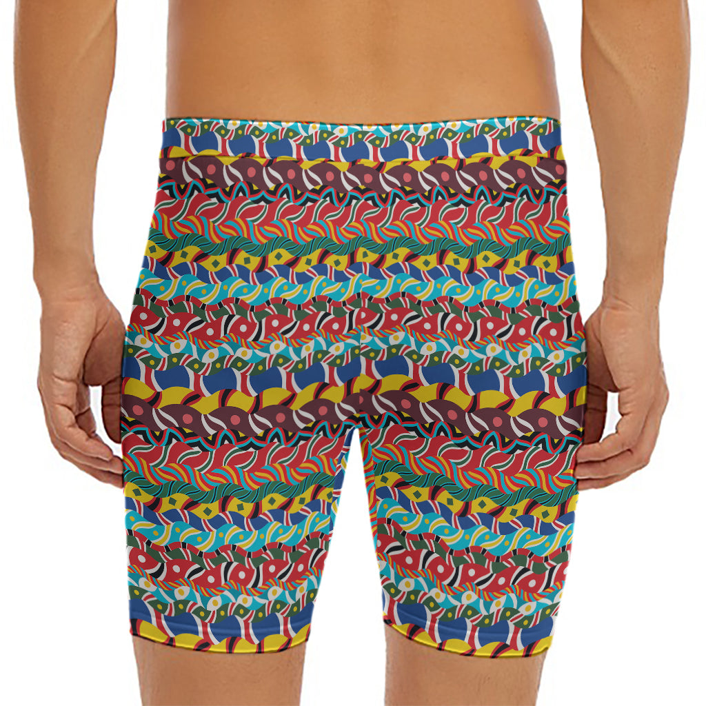 Afro African Ethnic Pattern Print Men's Long Boxer Briefs