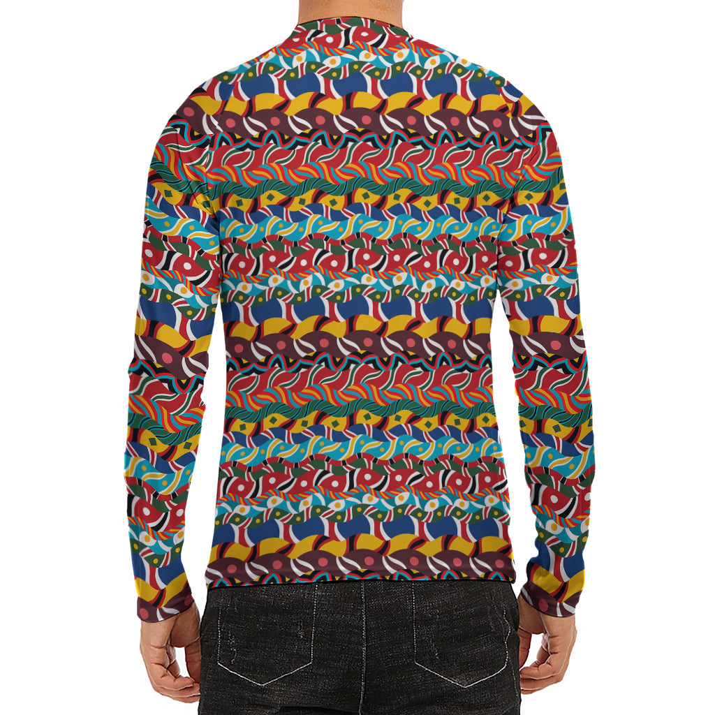 Afro African Ethnic Pattern Print Men's Long Sleeve Rash Guard