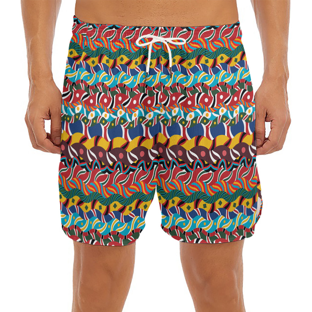 Afro African Ethnic Pattern Print Men's Split Running Shorts