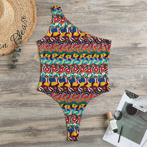 Afro African Ethnic Pattern Print One Shoulder Bodysuit