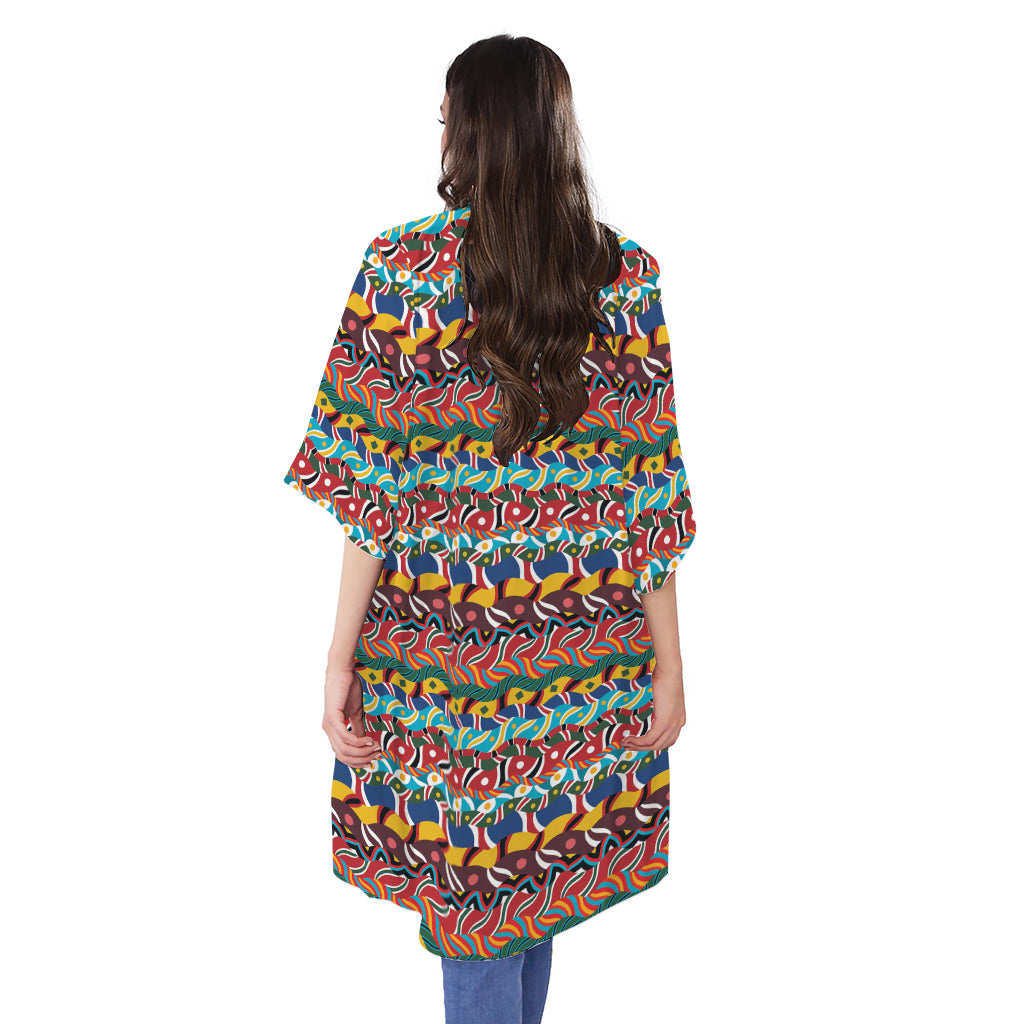 Afro African Ethnic Pattern Print Open Front Beach Cover Up