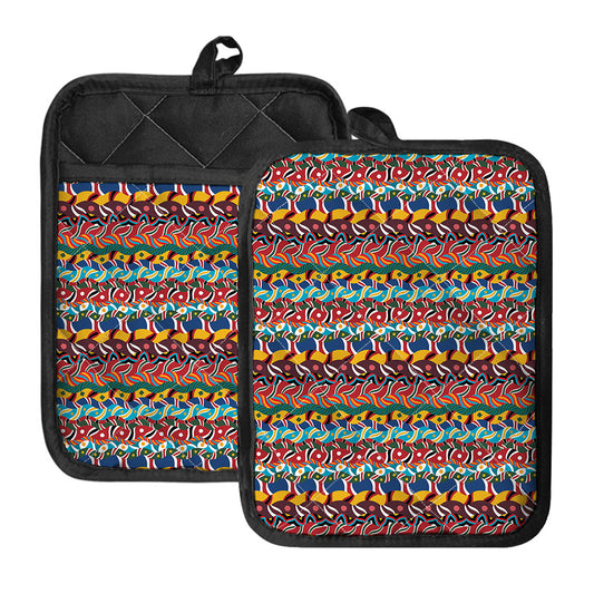 Afro African Ethnic Pattern Print Pot Holders With Pocket