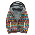 Afro African Ethnic Pattern Print Sherpa Lined Zip Up Hoodie