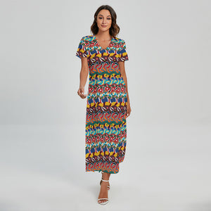 Afro African Ethnic Pattern Print Short Sleeve Maxi Dress